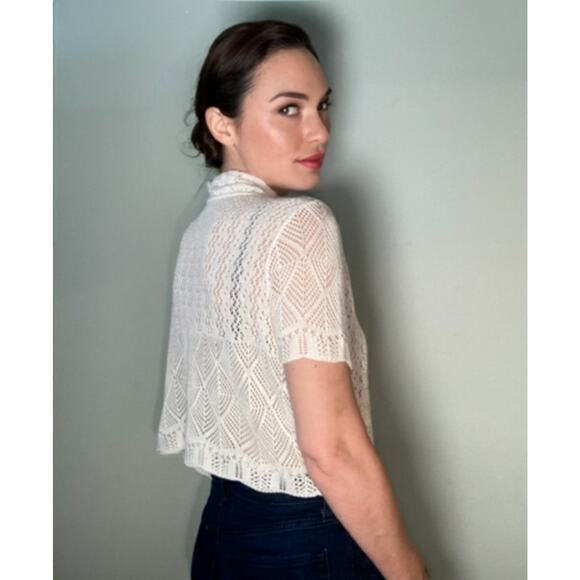 Vintage Crochet Knit Sweater Cropped Jessica Howard Sz L ~ So 90s + Cottagecore! - Picture 1 of 9